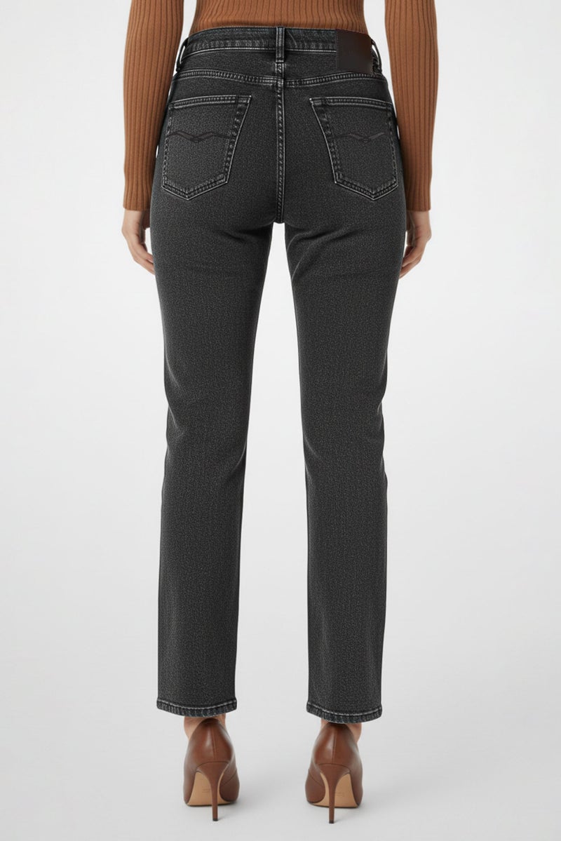 Replay Women Flared Fit Washed Stretchable Denim, Dark Grey - Image 2
